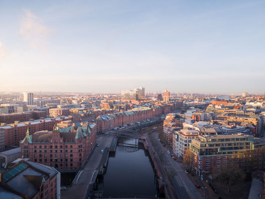 Hamburg von oben mit Speicherstadt